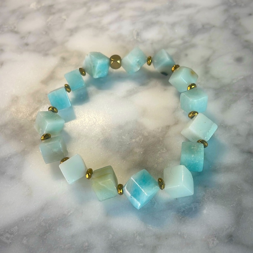 Cubed amazonite raw bracelet